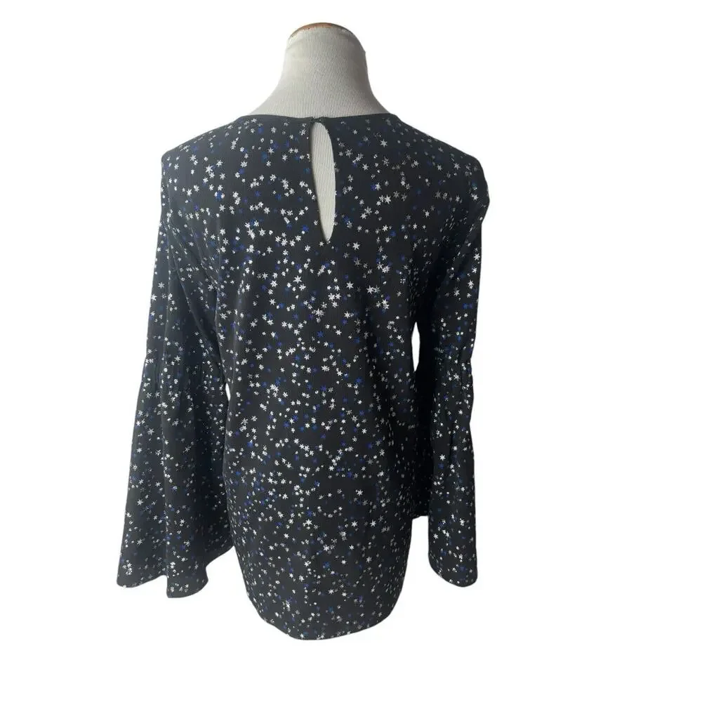 Michael Kors‎ Black celestial fairy Star Print Bell Sleeve Blouse Medium Sparkle